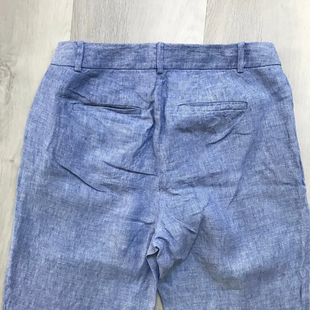 TALBOTS BLUE LINEN PANT ANKLE CROP FLAT FRONT WOMENS 4